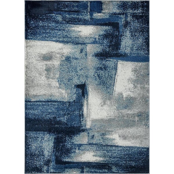 Unbranded Lagos Collection Navy 5x7 Modern Abstract Stain Resist Polypropylene Area Rug