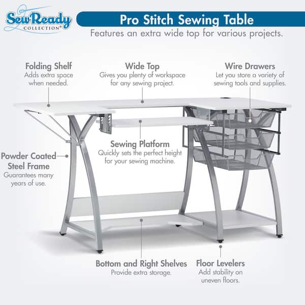 Sew Ready Pro Stitch 56.75 in. W PB Craft Sewing Table with Metal