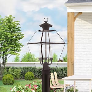 Ainsworth 22 in. 3-Light Bronze Cast Brass Hardwired Outdoor Rust Resistant Post Light with No Bulbs Included