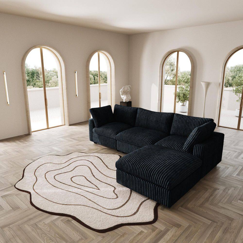 118.1 in. Rabbit Plush Fabric Square Arm 4-Piece Modular Free Combination Sectional Sofa in Black price history on PriceWatchPro