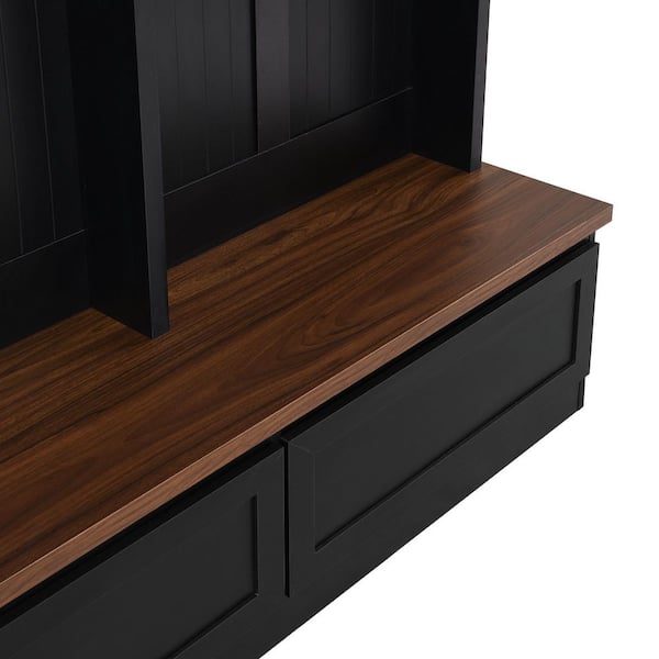 Polibi Farmhouse 4-in-1 Hall Tree with Wood Grain Bench, 2 Large