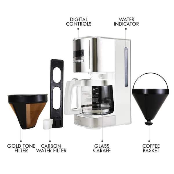 COMMERCIAL CHEF Coffee Maker with Nylon Coffee Filter, Digital 12 Cup  Coffee Maker with Glass Pot and Handle, Programmable Coffee Maker with LCD