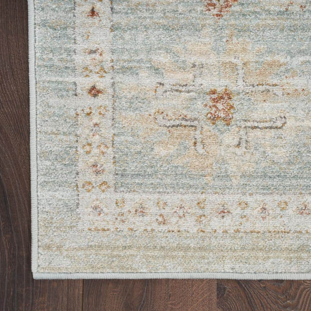 Mint Green Vintage Persian Style Runner Rug with Fringe Edges