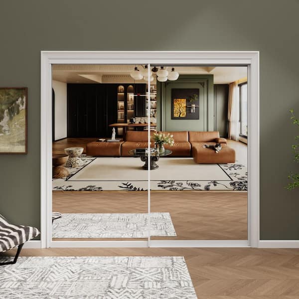 ARK DESIGN 72 in. W. x 80 in. 1-Lite Mirrored Glass Aluminum Frame Closet Sliding Door with Hardware Kit