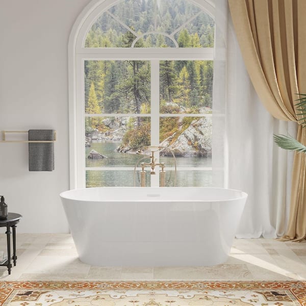 67 in. x 31.1 in. Acrylic Double Ended Soaking Bathtub with Chrome Overflow and Drain Included in Glossy White