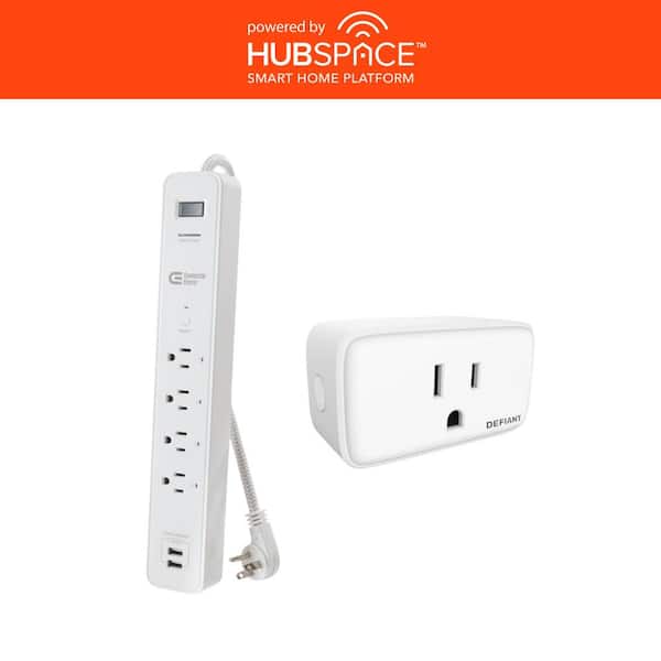 Commercial Electric 3 ft. 4 Outlet White Surge Protector Smart with USB Powered by Hubspace