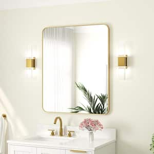 Bella 30 in. W. x 36 in. H Rectangular Aluminum Framed Wall-Mounted Bathroom Vanity Mirror in Brushed Gold