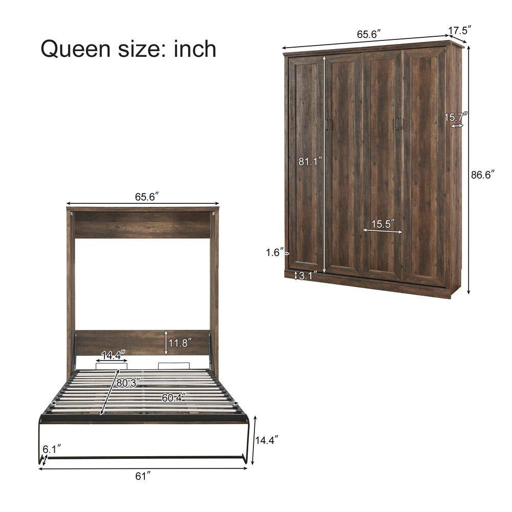Rustic White Wood Frame Queen Size Murphy Bed, Perfect for Guest Room, Bedroom, Guest Room, Home Office - thumbnail 10