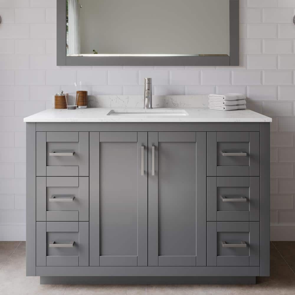 Miranda 48" Dark Gray Freestanding Bathroom Vanity with Marble Top