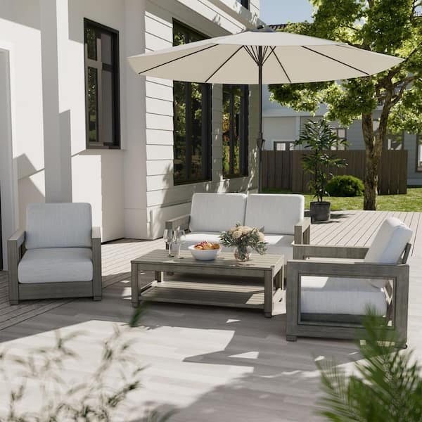 PureForm 4-Piece Aluminum Conversation Seating Set with Gray Cushions
