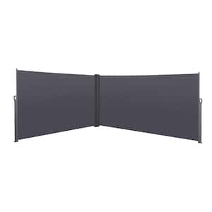 276 in. x 71 in. Gray Double Retractable Side Awning, Privacy Screen Divider Roll-Up with UV Resistant and Waterproof