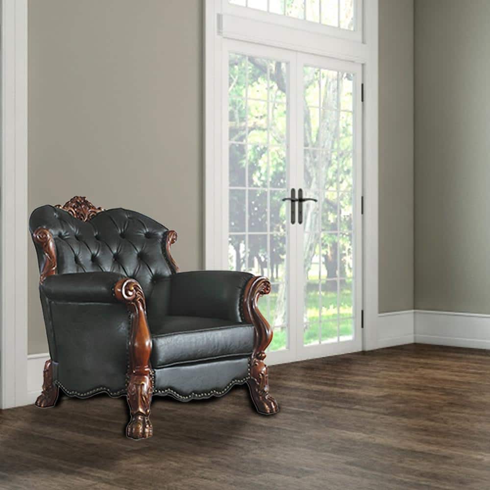 Dresden Cherry Oak Faux Leather Accent Chair with Nail-head Trim