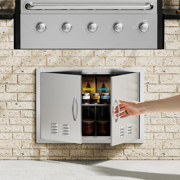 Double Outdoor Kitchen Door 30 in. W x 21 in. H BBQ Access Door Stainless Steel Flush Mount Door Wall Vertical Door