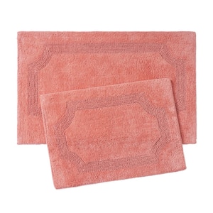 Solid Reversible Coral 20 in. x 32 in. 2-Piece Set Bath Mat