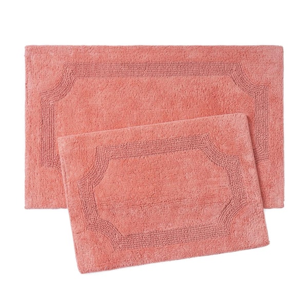 Laura Ashley Solid Reversible Coral 20 in. x 32 in. 2-Piece Set Bath Mat