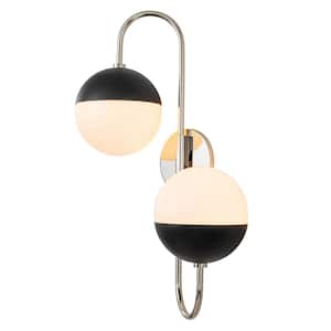 Goouu 23.6 in.W 2-Light Polished Nickel/Black Up and Down Lighting Vanity Light w/Milk White Glass Shades for Bathroom