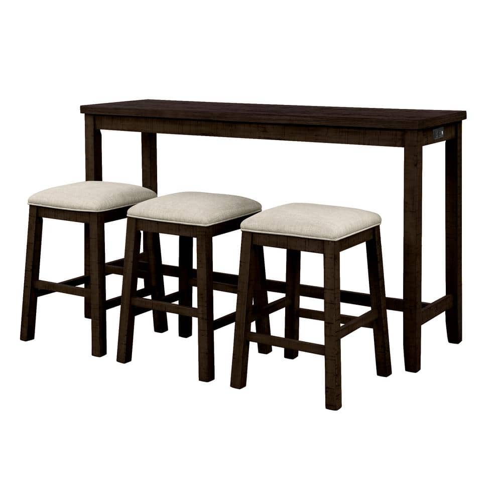 Brown 4-Piece Wood Rectangular Counter Height Table Outdoor Dining Set with
