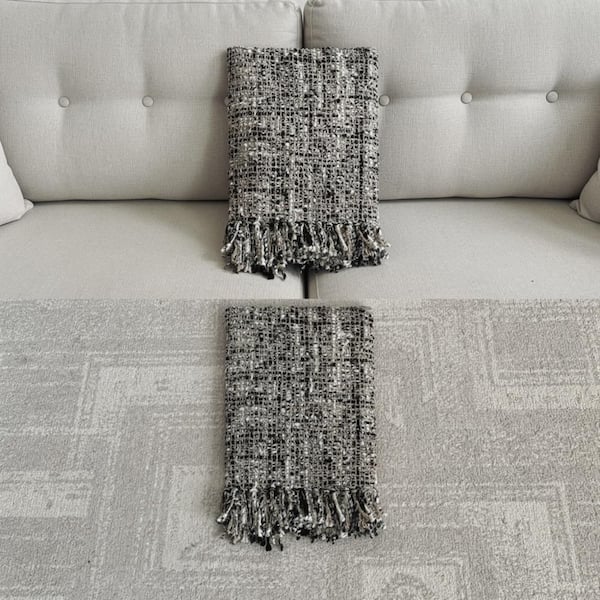 Ivy Black Woven Cotton Extra Soft Viscose Fabric Accent Throw Blanket