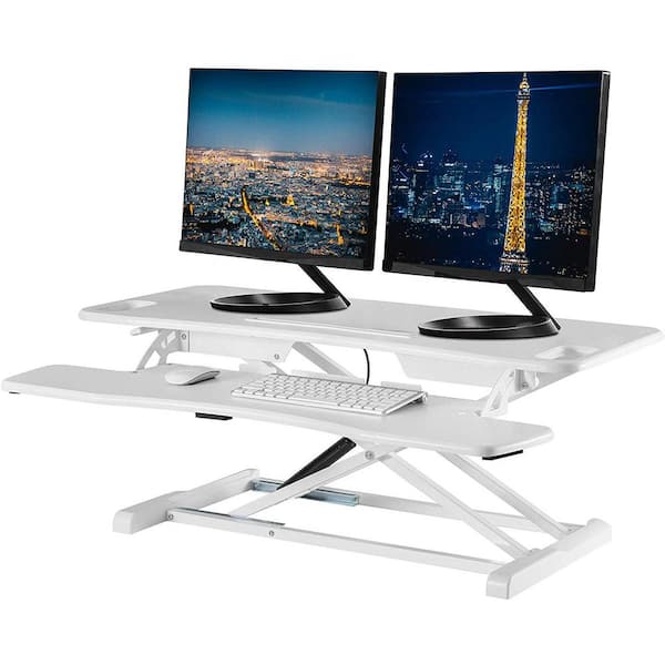 Sit to Stand Tabletop Dual Monitor Riser Platform with Keyboard Tray XIWODE Height Adjustable 80cm Standing Desk Converter