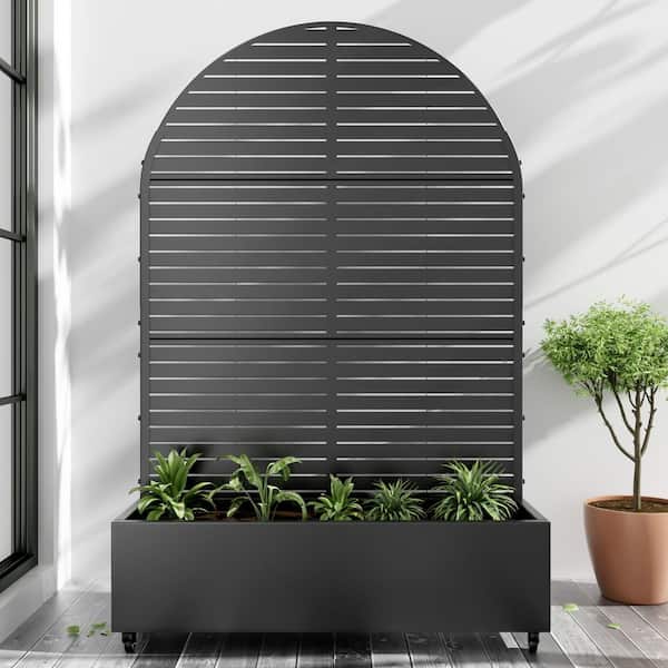 Lirago 71 in. x 47 in. Black Outdoor Metal Privacy Screen Planter Box Wall Decor