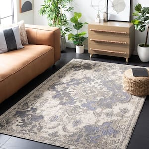 Madison Beige/Purple 6 ft. x 9 ft. Border Floral Oriental Area Rug