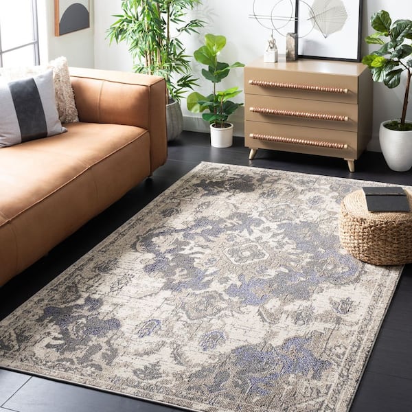 Madison Beige/Purple 6 ft. x 9 ft. Border Floral Oriental Area Rug