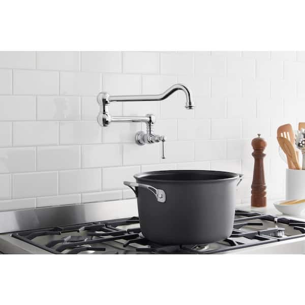107G Lead Free Stainless Steel Wall Mount Pot Filler - Brushed Nickel Kitchen Faucet Single Hole