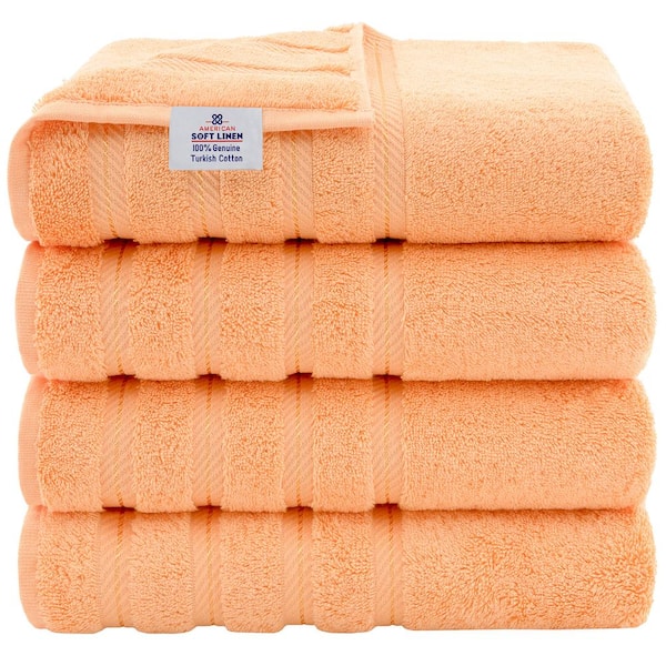 American Soft Linen Bath Towel Set, 4 Piece 100% Turkish Cotton Bath Towels,  27x54 inches Super Soft Towels for Bathroom, Malibu Peach Edis4BathSkyE134  - The Home Depot