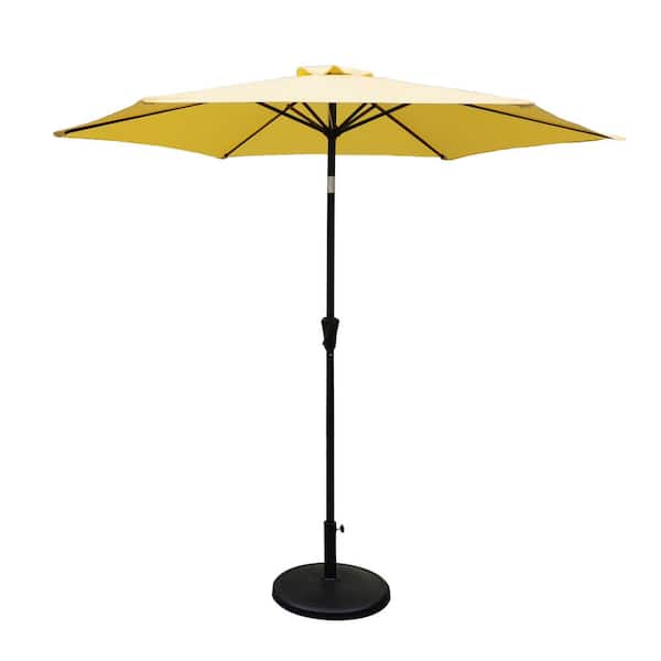 SUNRINX 8.8 ft. Aluminum Market Push Button Tilt Patio Umbrella in Yellow with 42 lbs. Round Resin Base