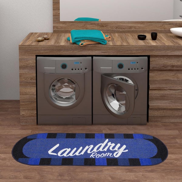 Ottomanson Machine Washable Non-Slip Rubberback Blue Laundry Room Runner Rug  & Reviews
