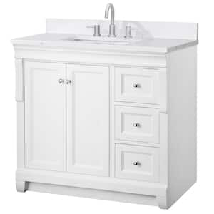 Naples 37 in. W x 22 in. D x 35 in. H Single Sink Freestanding Bath Vanity in White with White Engineered Stone Top