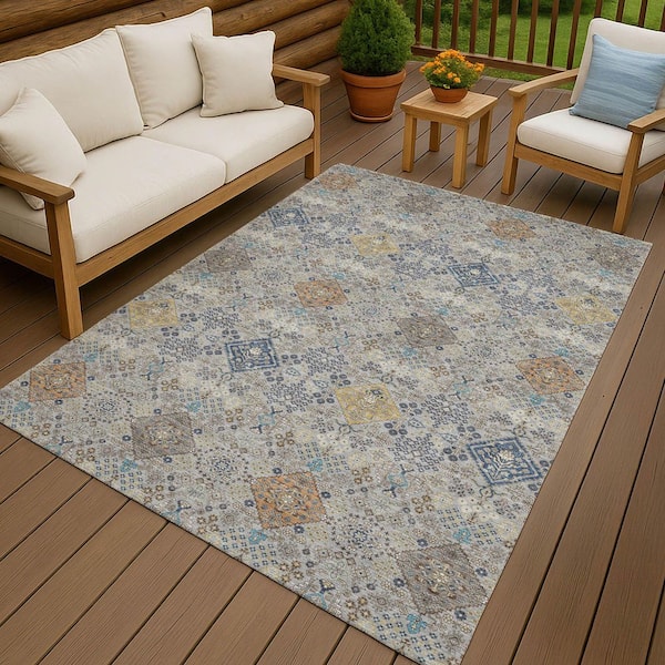 Chantille Machine Washable Indoor/Outdoor Abstract ACN2440 Silver 9 ft. x 12 ft. Area Rug