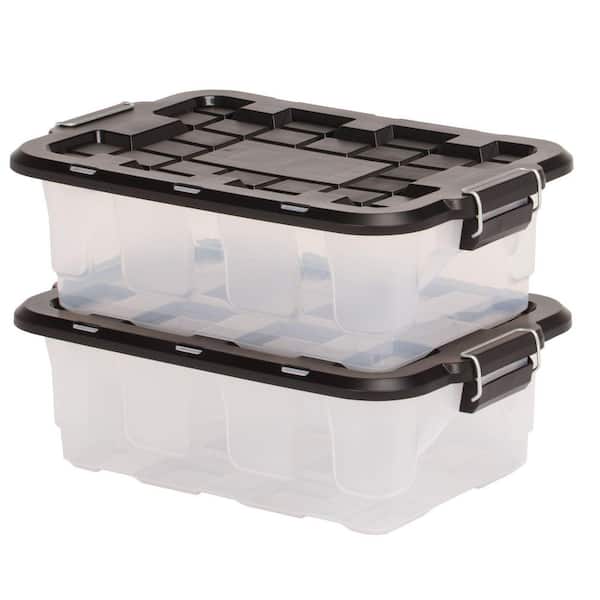 2 Pack 10 Gal. Clear Plastic Stackable Home Storage Bin with Lid in Black