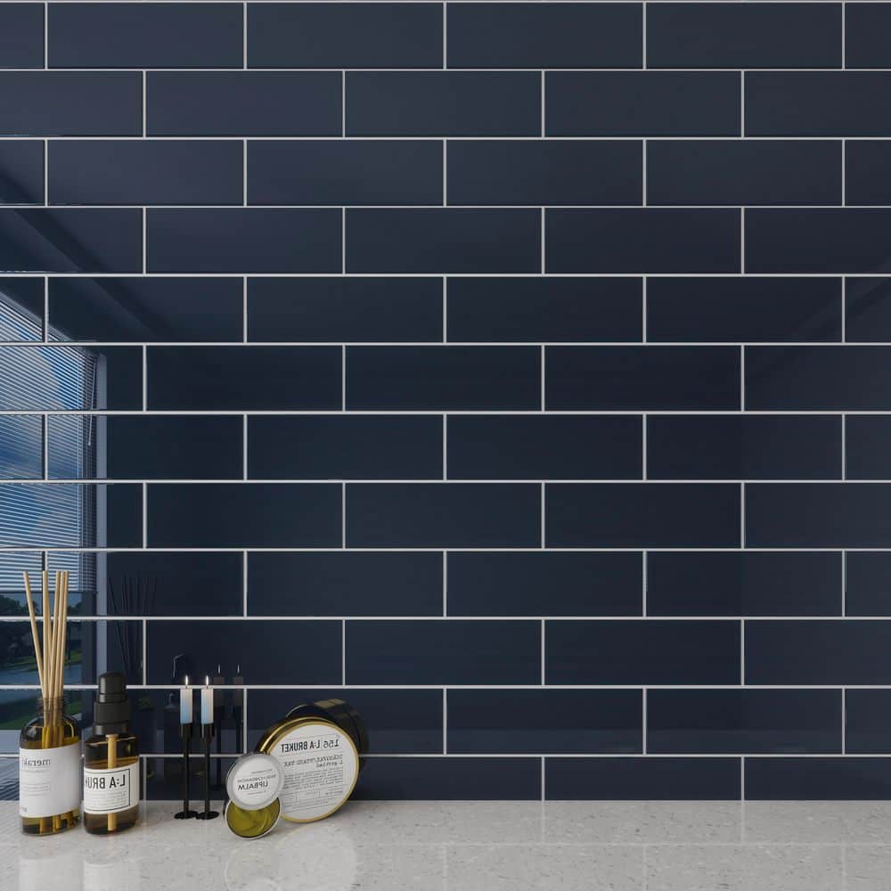 Midnight Blue 4" x 12" Glossy Glass Subway Wall Tile