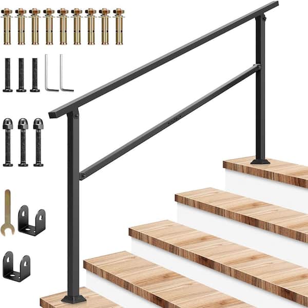 VIVOSUN 5 Step 36 in. H x 69 in. W Black Wrought Mattle Iron Stair Railing Kit