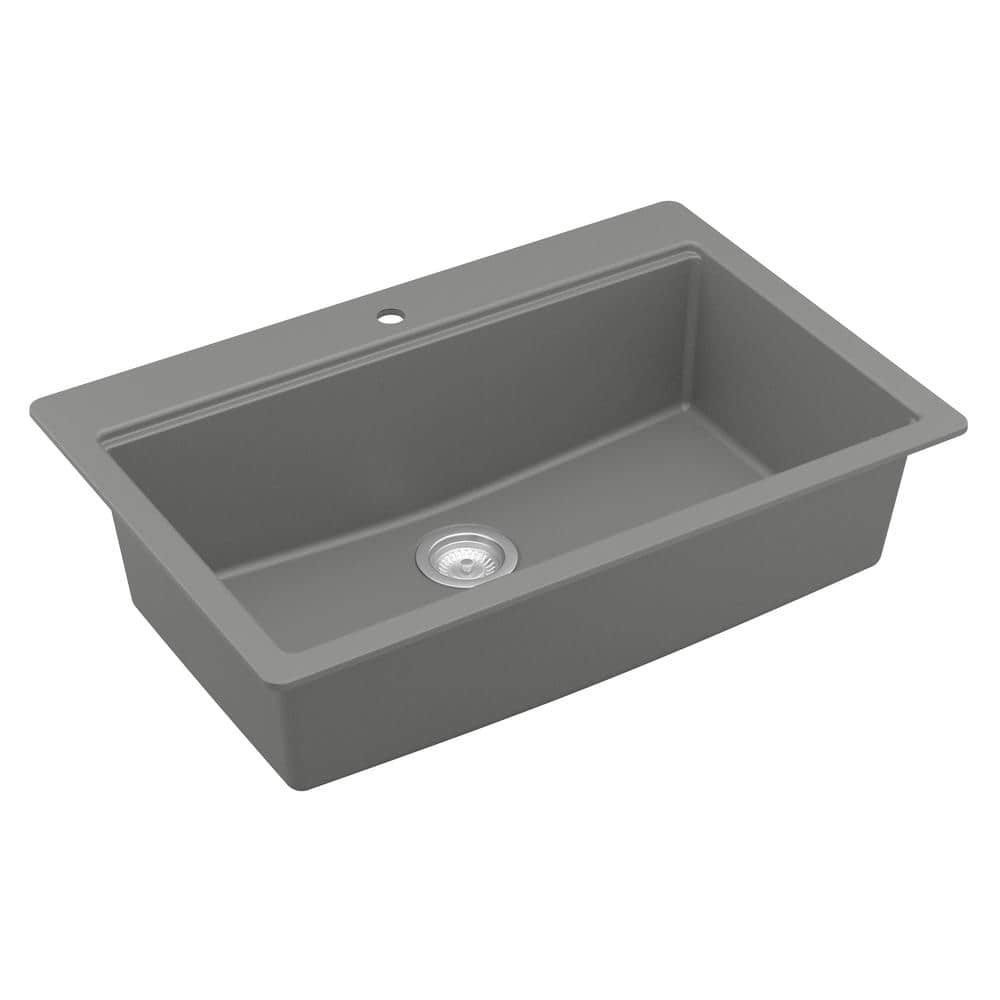 Gray Quartz 33'' Single Bowl Drop-in Workstation Sink