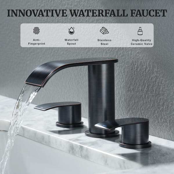 8 in. Widespread Double Handle Waterfall Spout Bathroom Vessel Sink Faucet with Pop Up Drain in Oil Rubbed Bronze