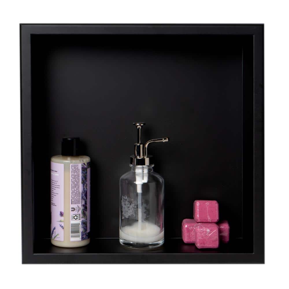 16" Black Matte Stainless Steel Wall Mount Shower Niche
