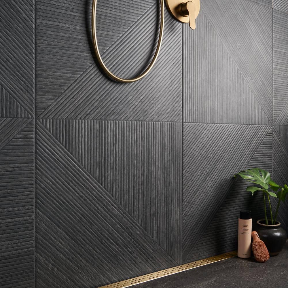 Charcoal Matte Porcelain Wood Look Rectangular Wall Tile