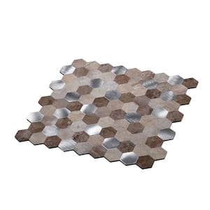 Silver Beige Hexagon 11.25 in. x 11.25 in. Honed Metal Peel and Stick Tile for Kitchen and Bathroom (8.79 sq. ft./Case)