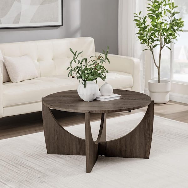 Walker Edison Furniture Company 35 in. Cerused Ash Round Wooden Modern Coffee Table with Intersecting Legs