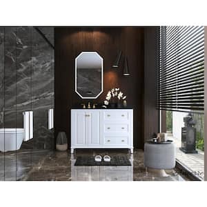 Hannah 48 in. W x 22 in. D x 34.50 in. H Bath Vanity in White with Left Offset with Black Quartz Top with White Basin