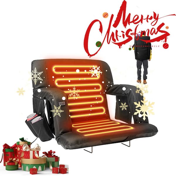 21 in. Double Heated Stadium Seat Portable Dual-Side Heated Bleacher Seats with 6-Reclining Positions for Sports Events