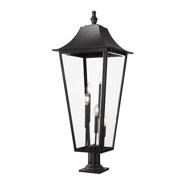Gannon 42.25 in. 5-Light Black Stainless Steel Hardwired Outdoor Marine Grade Pier Mount-Light with no bulbs included