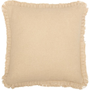Burlap Vintage Tan Fringed Ruffle 18 in. x 18 in. Throw Pillow