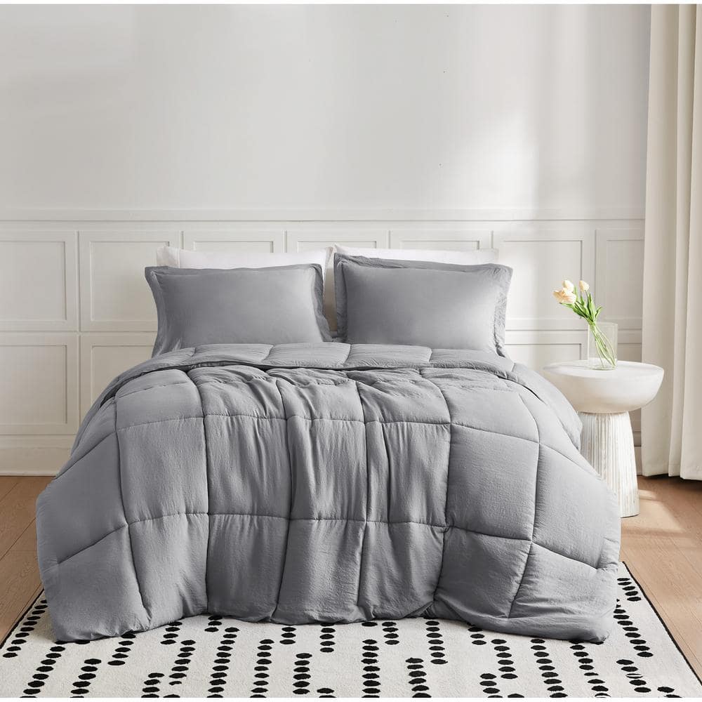 Garment Wash Solid Microfiber Grey Full/Queen 3-Piece Comforter Set price history on PriceWatchPro