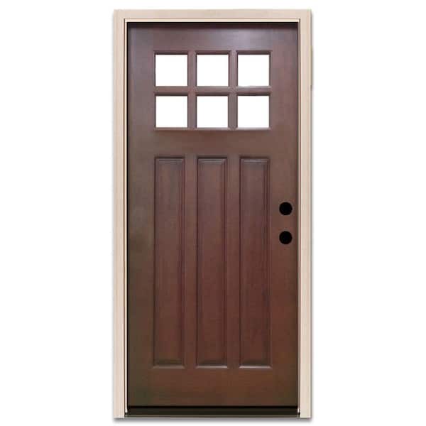 Steves & Sons 32 in. x 80 in. Craftsman 6 Lite Stained Mahogany Wood Prehung Front Door