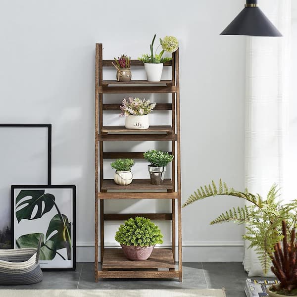 4 Tier Ladder Shelf Wood-plastic Bookcase Stand Plant Storage Organizer Rack 