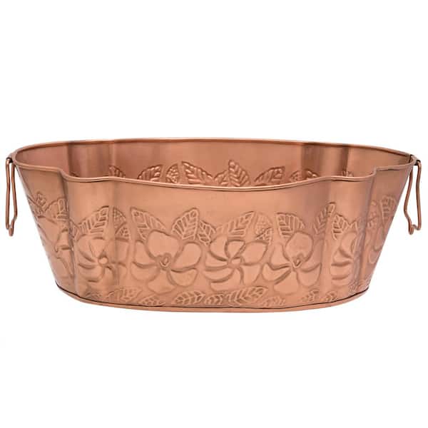 ACHLA DESIGNS Vintage Embossed Oval Tub, 13 in. W Copper Plated