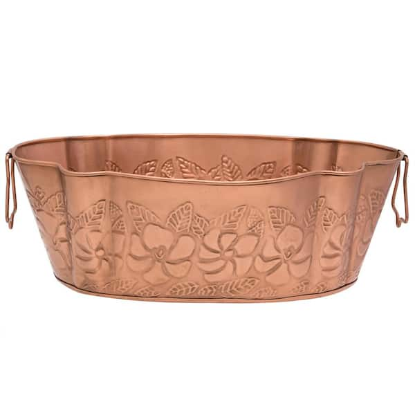 Vintage Embossed Oval Tub, 13 in. W Copper Plated